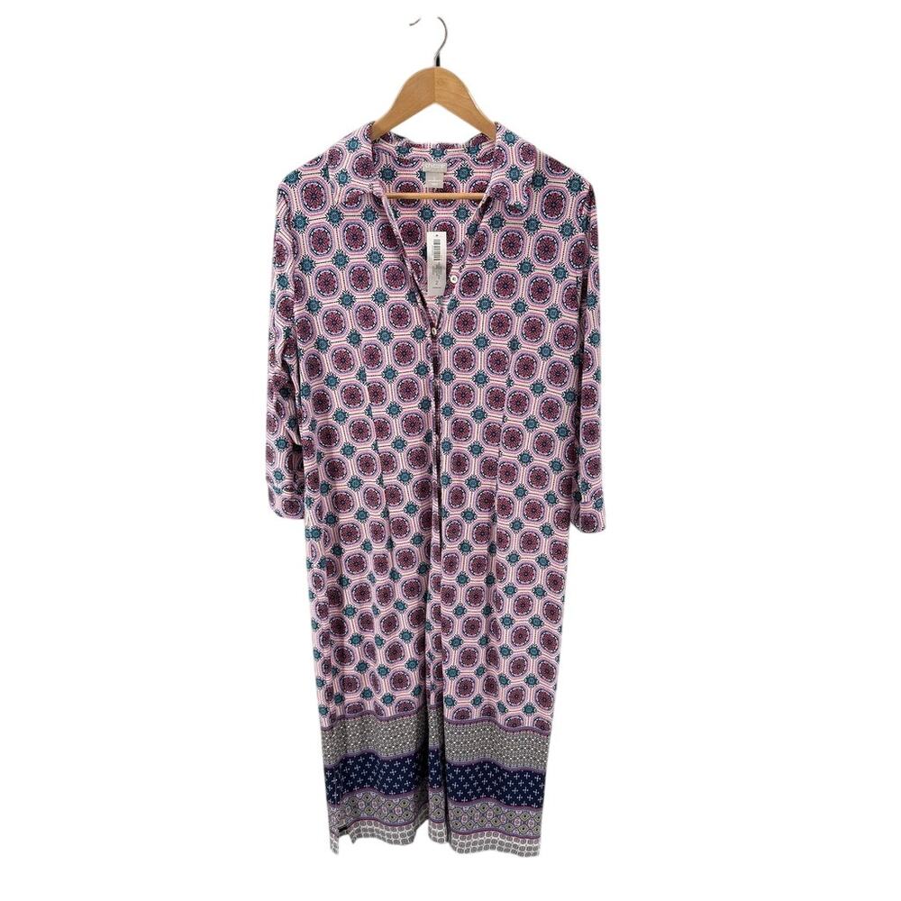 New! Chico's Stretch Knit Button Midi Sz 2 or 12/14 Shirt Dress Travel Vacation